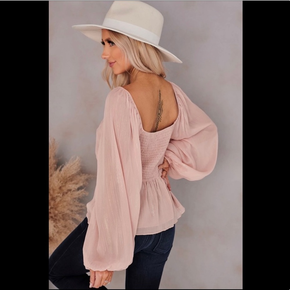 SANGRIAS AND SUNSHINE LONG SLEEVE BABYDOLL TOP (VINTAGE BLUSH) SMALL - Picture 2 of 4